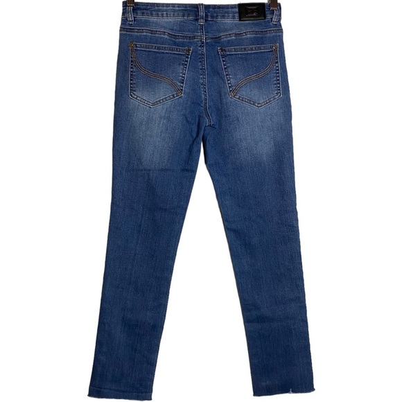 Joseph Ribkoff Mid Rise Skinny Stretch Jeans Floral Patch Black Rhinestones 2 - Picture 2 of 16